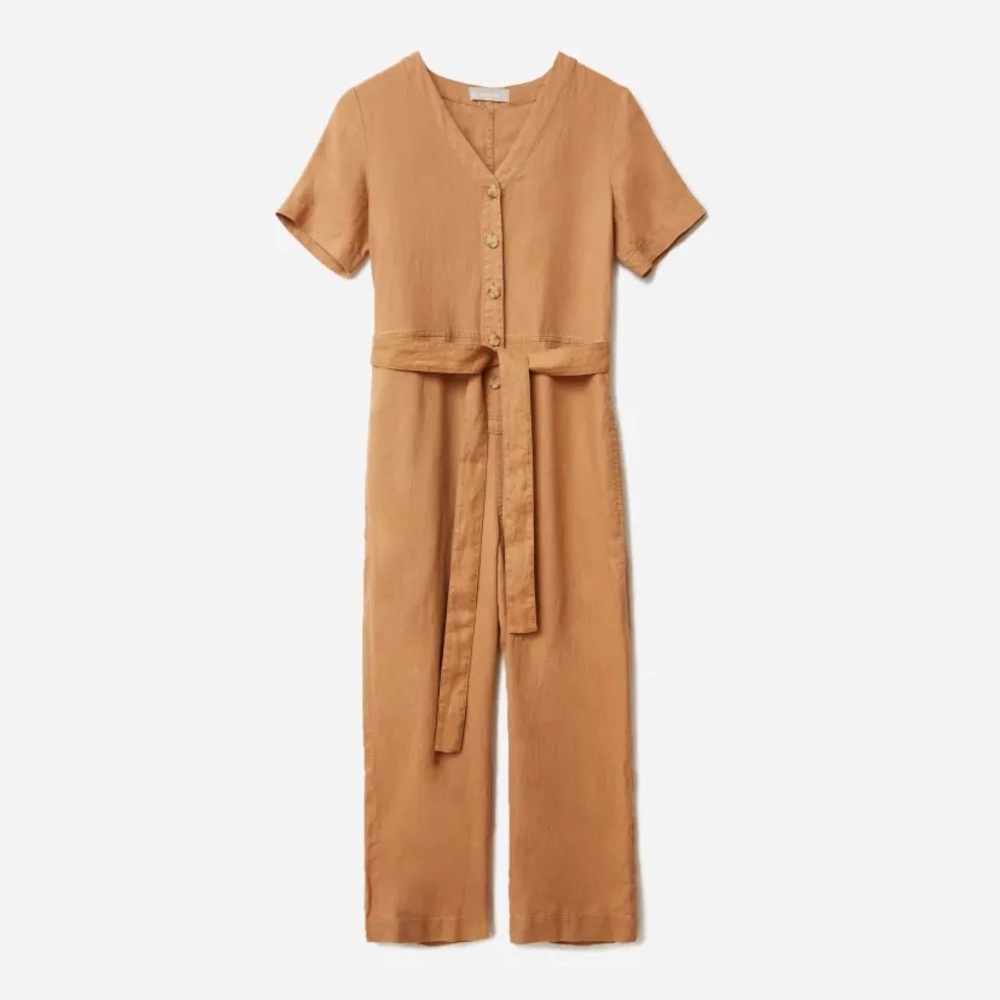 Everlane Linen Short Sleeve Jumpsuit Tan Size 6
